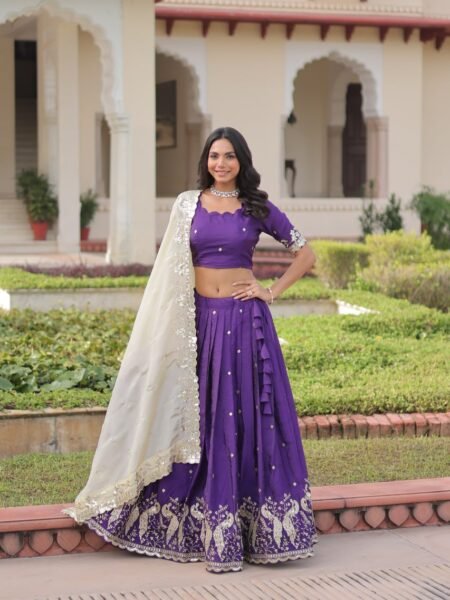 Heavy Flared Royal Purple Lehenga Choli with Embroidered Border