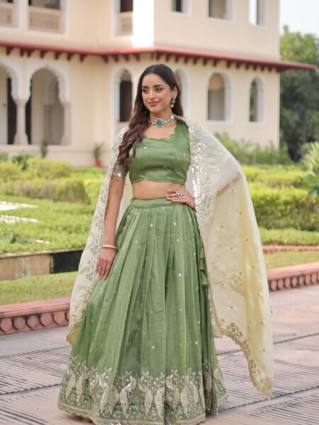 Luxury Gold Crush Embroidered Lehenga Set with Blouse & Dupatta