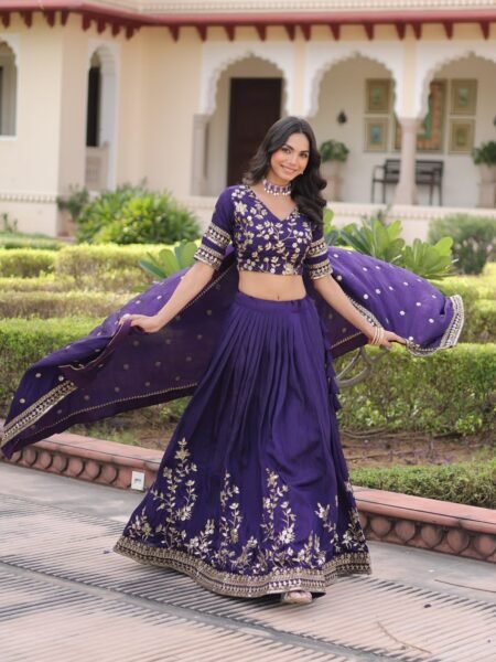 Wedding Wear Purple Embroidered Lehenga Choli for Women