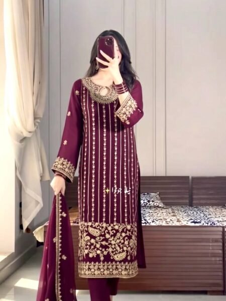 Designer Fully Stitched Chinon Silk Suit with Elegant Dupatta