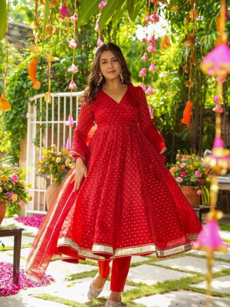 Cerise Red Organza Suit Set