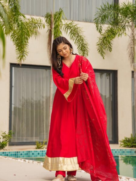 Cyrene Red Party Wear Anarkali Set