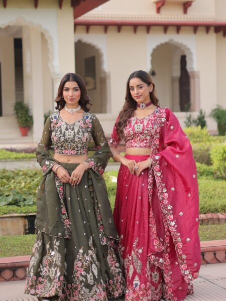 Designer Gold Crush Lehenga Set with Zari, Sequins & Coding Embroidery