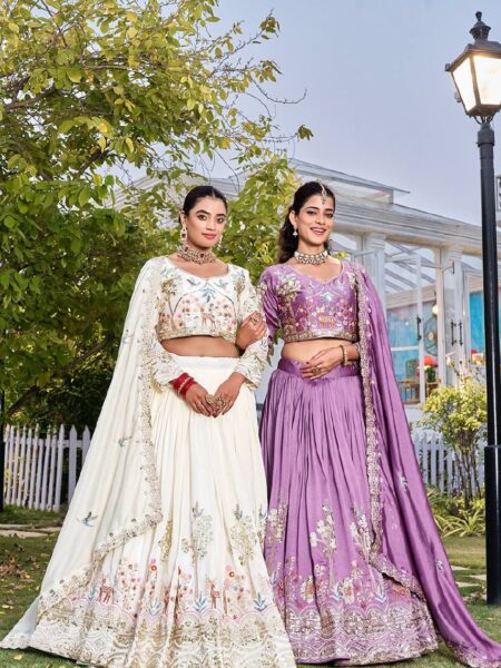 Luxury Wedding Vichitra Silk Lehenga & Embroidery Sequence Work with Thread Detailing