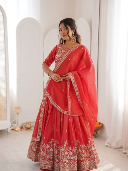 Grand Celebration Simmer Silk Lehenga With Rich Embroidery & CanCan Flair