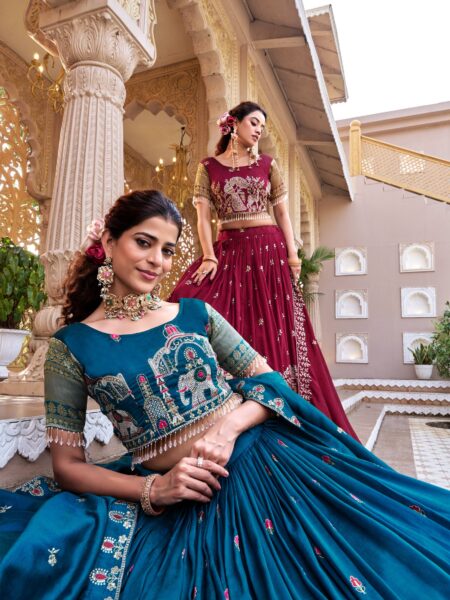 Majestic Wedding Wear Pure Vichitra Lehenga With Rich Handcrafted Embroidery Dupatta