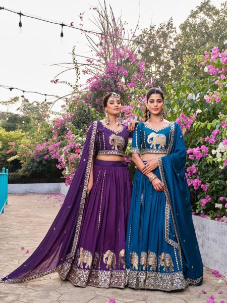 Luxury Vichitra Silk Lehenga Choli with Heavy Thread & Sequence Embroidery dupatta