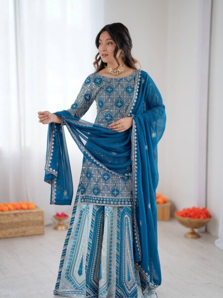 Grand Faux Georgette Lehenga Set with Thread & Sequence Embroidery