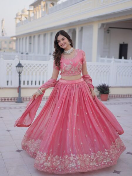 Designer Fendi Silk Bridal Lehenga with Embroidered Dupatta & Unstitched Blouse