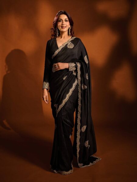 Designer Crush Silk Saree with Zari & Sequins Embroidery