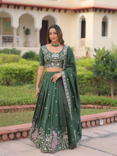 Royal Vichitra Silk Embroidered Lehenga Set with Designer Dupatta