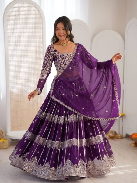 Premium Designer Faux Georgette Lehenga Choli Set with Heavy Thread & Sequin Work